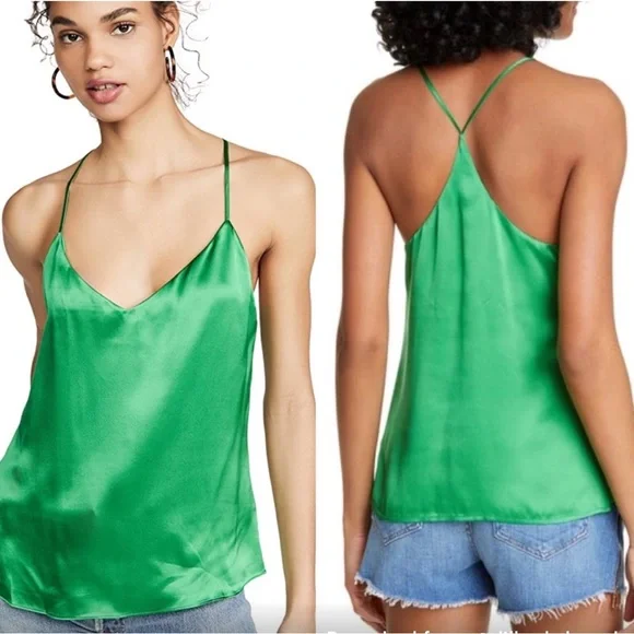 NWT L'AGENCE Kylee Racerback Silk Tank Top Blouse Size Medium Green - Picture 2 of 9
